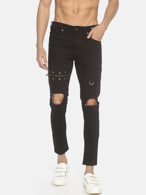 

KULTPRIT Men Black Skinny Fit Mid-Rise Slash Knee Jeans