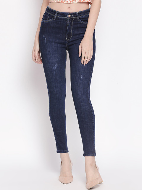 

PURPLE WATER Women Navy Blue Slim Fit High-Rise Mildly Distressed Stretchable Jeans