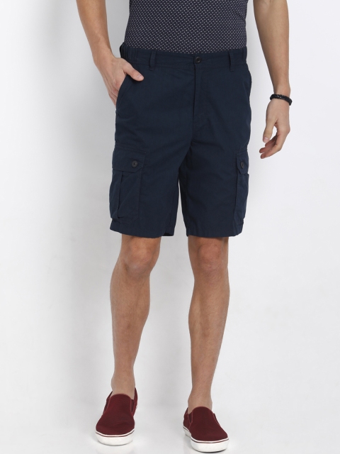 

t-base Men Navy Blue Solid Regular Fit Cargo Shorts