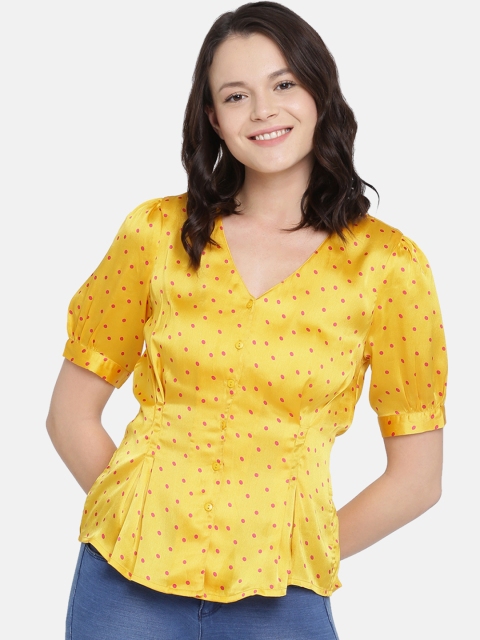 

ISU Women Yellow & Pink Polka Dot Print Top