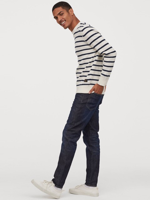 

H&M Men Cream-Coloured Textured-Knit Cotton Jumper