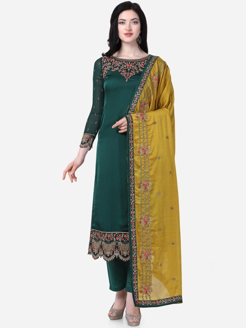 

Stylee LIFESTYLE Green & Yellow Satin Unstitched Dress Material