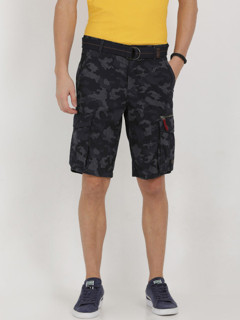 

t-base Men Navy Blue Printed Regular Fit Cargo Shorts