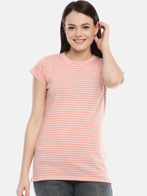 

GOLDSTROMS Women Peach-Coloured & White Printed Round Neck T-shirt
