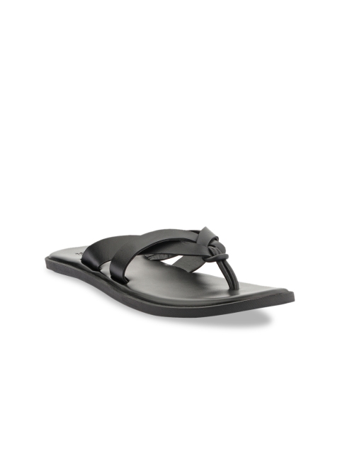 

SKO Men Black Solid Leather Comfort Sandals