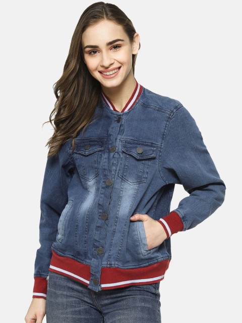 

Campus Sutra Women Blue Solid Denim Jacket