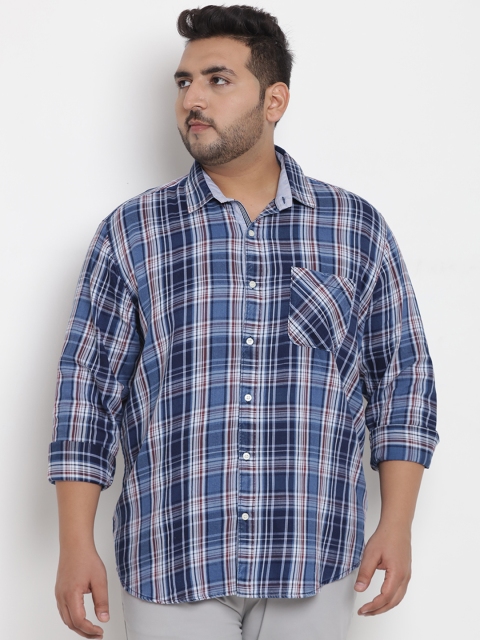 

John Pride Plus Size Men Blue Comfort Regular Fit Checked Casual Shirt