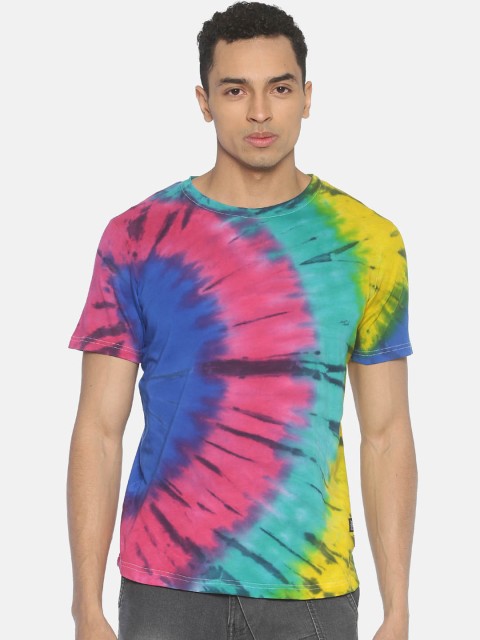 

KULTPRIT Men Pink & Blue Dyed Round Neck T-shirt