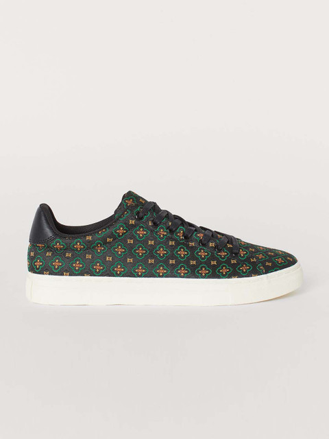

H&M Men Black And Green Jacquard-Patterned Trainers