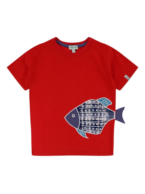 

Lilly and Sid Boys Red Solid Round Neck Organic Cotton T-shirt