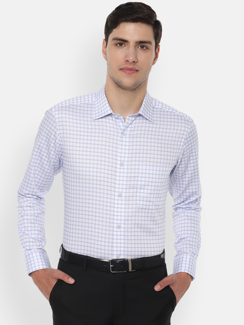 

Louis Philippe Men White & Blue Regular Fit Checked Self Design Formal Shirt