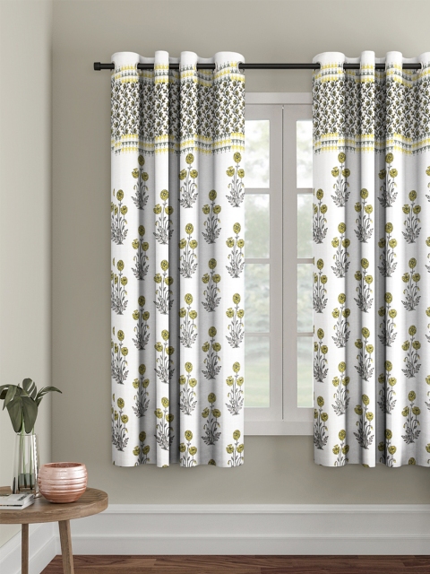 

Rajasthan Decor White & Yellow Printed Single Window Curtain