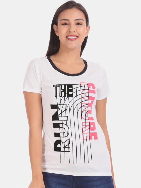 

Sugr Women White & Black Printed Round Neck T-shirt