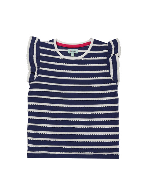 

Lilly and Sid Girls Navy Blue & White Striped Organic Cotton Knitted Top
