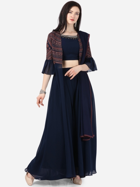 

Stylee LIFESTYLE Navy Blue Poly Georgette Semi-Stitched Dress Material