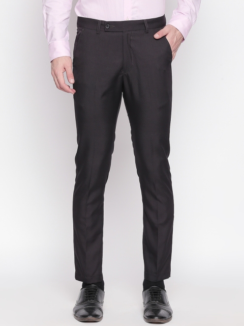 

Solemio Men Charcoal Grey Slim Fit Solid Regular Trousers