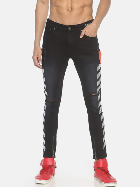 

KULTPRIT Men Black Skinny Fit Mid-Rise Slash Knee Jeans