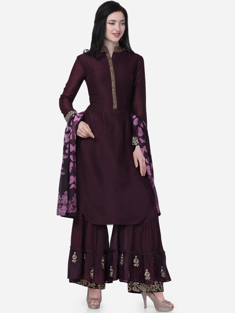 

Stylee LIFESTYLE Maroon Raw Silk Semi-Stitched Dress Material