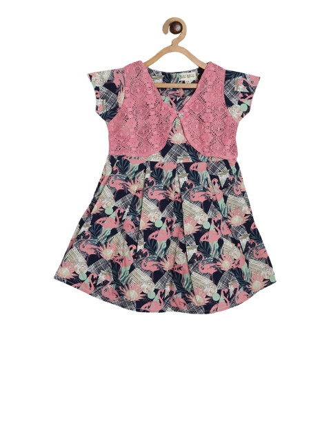 

Bella Moda Girls Black & Pink Printed Fit and Flare Dress