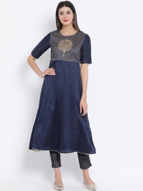 

studio rasa Women Navy Blue Printed Kurti with Trousers