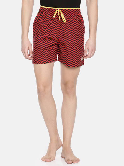 

one8 by Virat Kohli Men Red & Blue Printed Woven Pure Cotton Boxers 1999-D1-REDCHVRN
