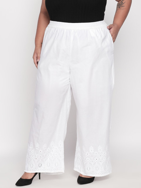 

RANGMANCH BY PANTALOONS Women Off-White Regular Fit Solid Parallel Trousers