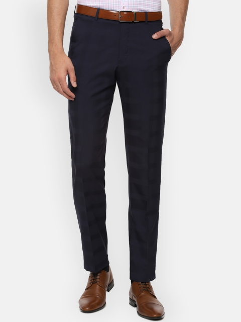 

Van Heusen Men Navy Blue Regular Fit Checked Formal Trousers