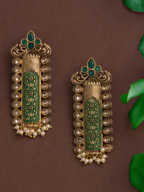 

E2O Green & Gold-Plated Handcrafted Geometric Drop Earrings