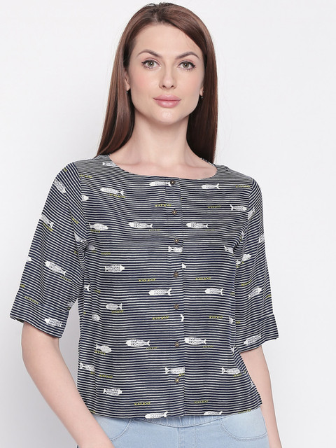 

AKKRITI BY PANTALOONS Women Blue & White Conversational Print Top