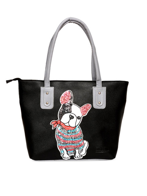 

Pink Potato Black & Pink Embellished Leather Handheld Bag