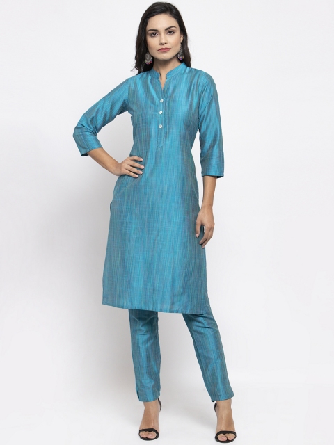 

Jompers Women Turquoise Blue Self Design Kurta with Trousers