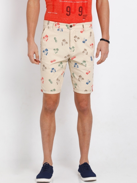 

t-base Men Beige Printed Regular Fit Regular Shorts