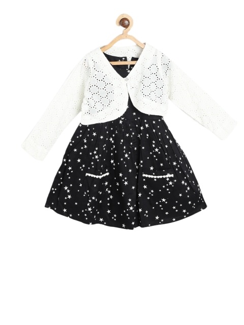 

Bella Moda Girls Black Printed Fit and Flare Dress With Jacket