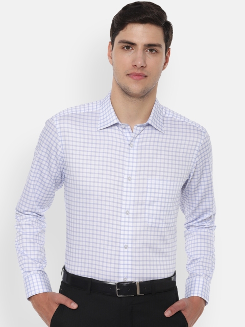 

Louis Philippe Men Blue Regular Fit Checked Self Design Formal Shirt, White