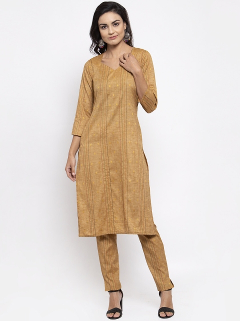 Jompers Women Beige Striped Kurta with Trousers