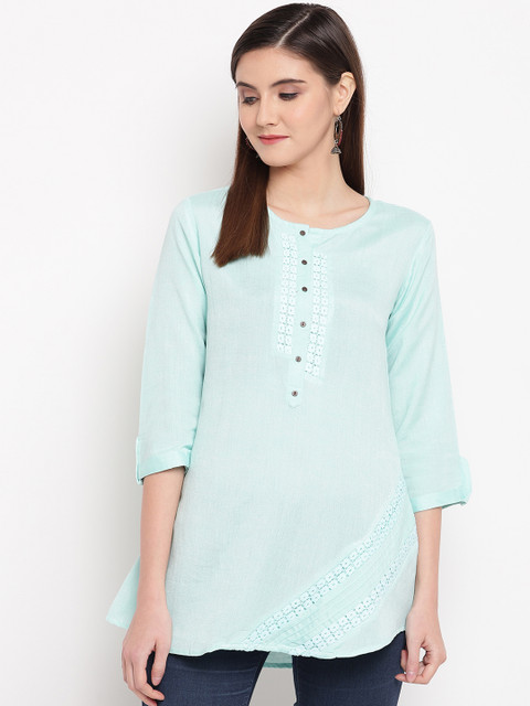 

Kvsfab Women Blue Solid Straight Kurti