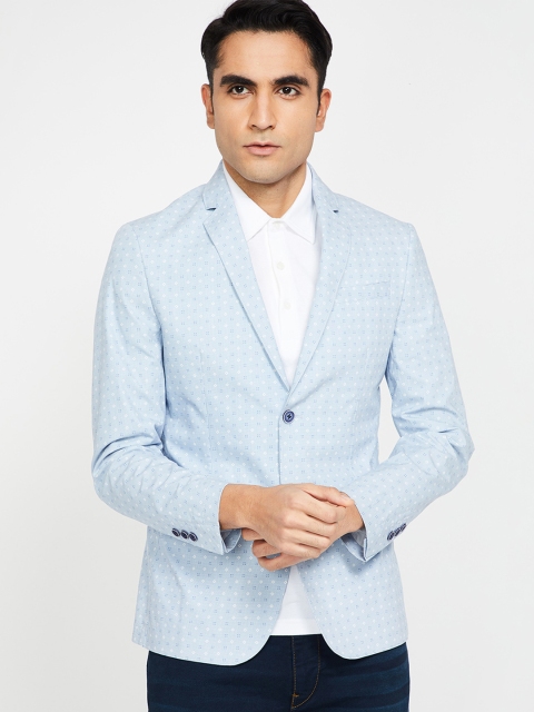 

CODE by Lifestyle Men Blue & White Printed Slim-Fit Single-Breasted Casual Blazer