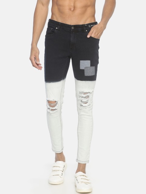 

KULTPRIT Men Black & White Skinny Fit Mid-Rise Mildly Distressed Jeans