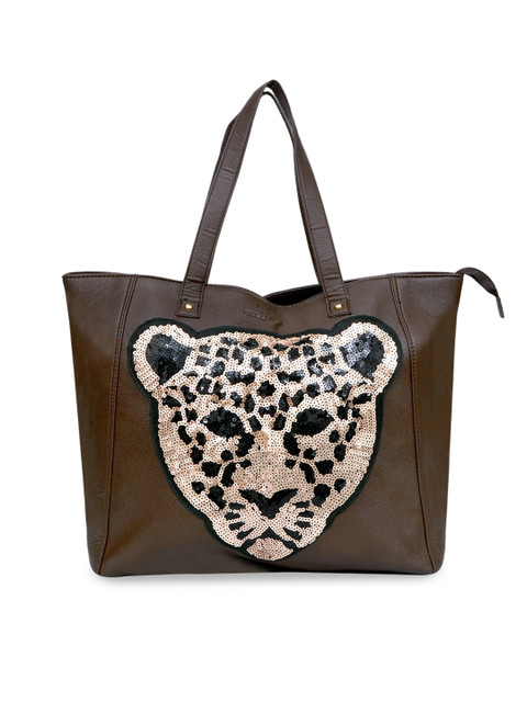 

Pink Potato Brown Embellished Leather Handheld Bag