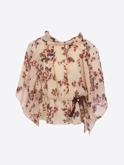 

CUTECUMBER Girls Beige & Brown Printed Cinched Waist Top