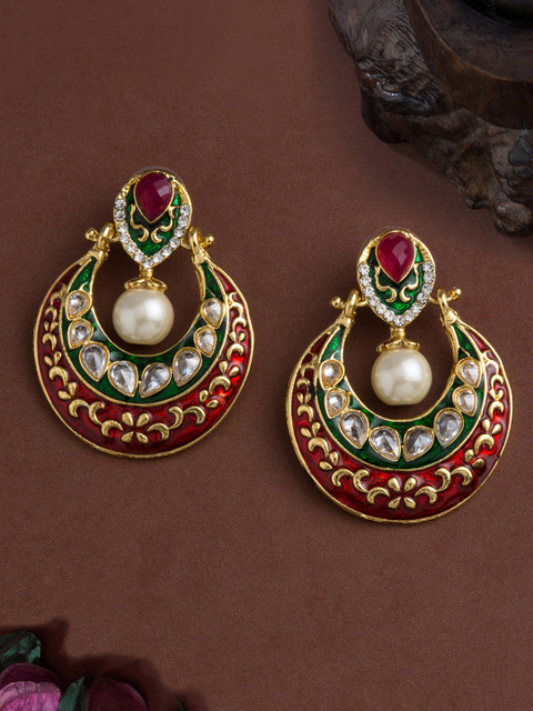 

E2O Gold-Plated & Red Teardrop Shaped Chandbalis