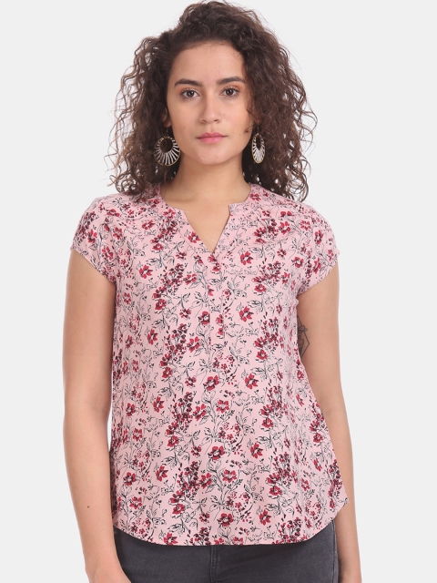 

Cherokee Women Pink & Maroon Floral Print Top