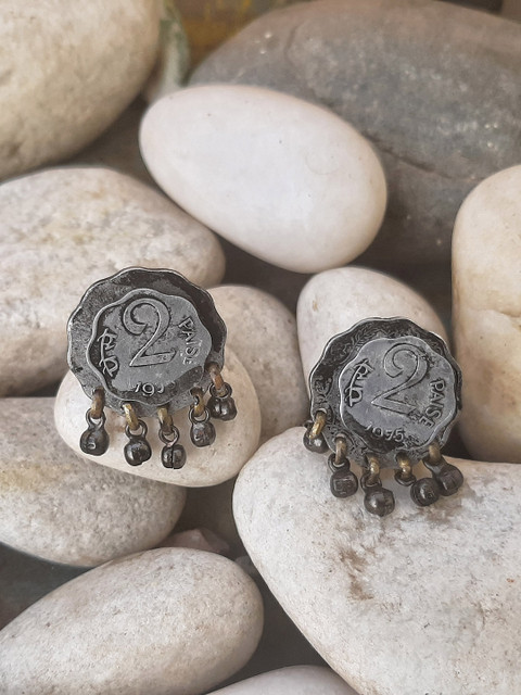 

Anetra Silver-Toned Circular Drop Earrings