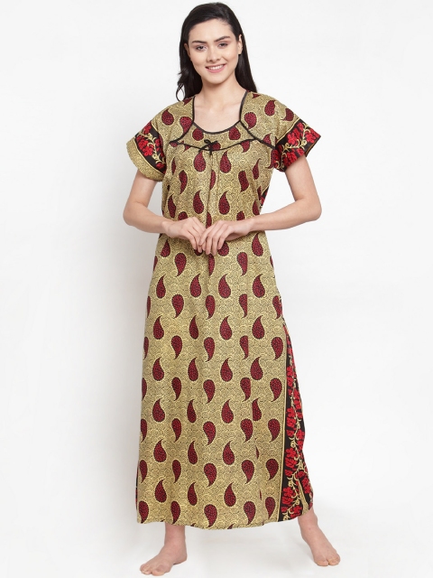 

Secret Wish Mustard Yellow & Red Printed Nightdress