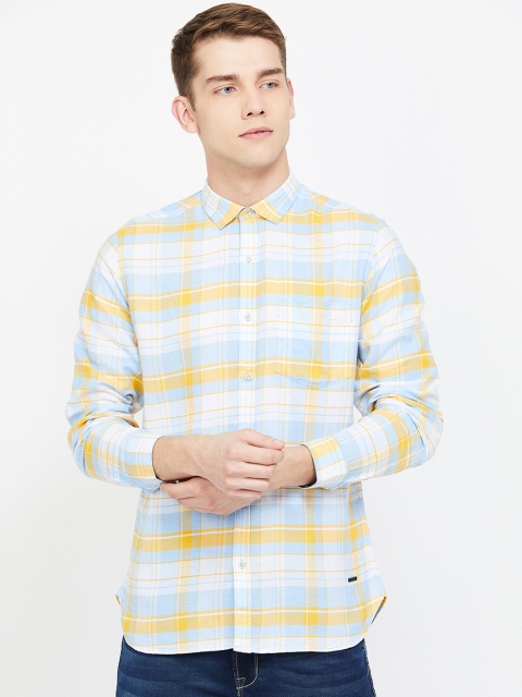 

Bossini Men White & Blue Regular Fit Checked Casual Shirt