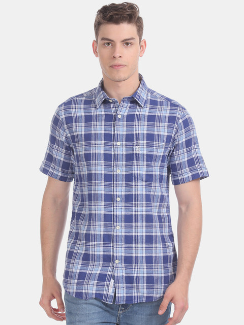

U.S. Polo Assn. Men Blue & Off-White Regular Fit Checked Casual Shirt