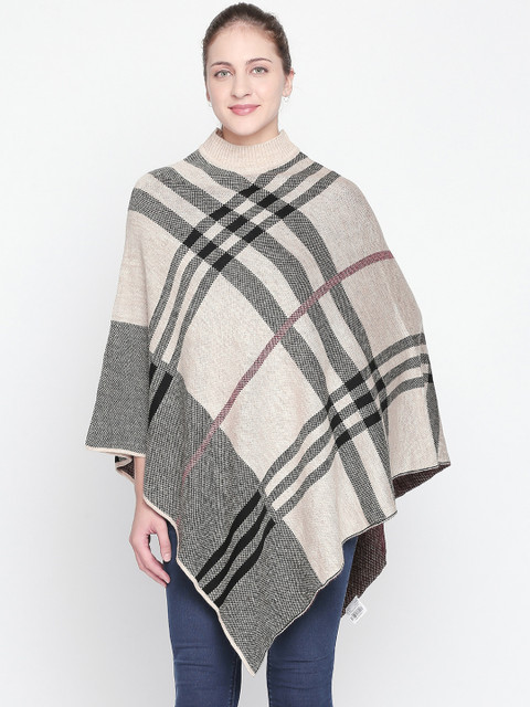 

Annabelle by Pantaloons Women Beige Checked Poncho Sweater
