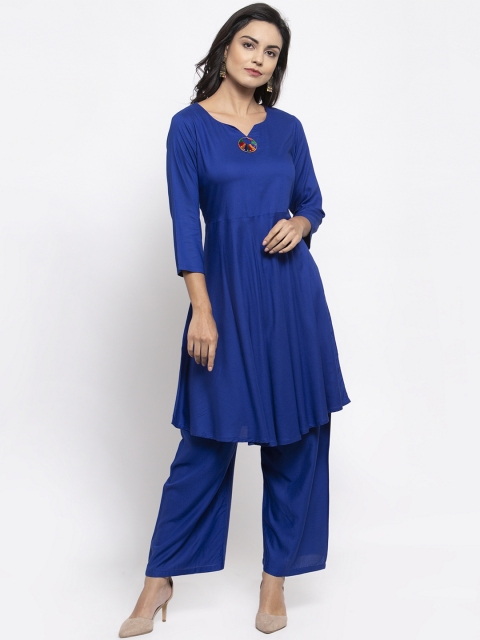 

Jompers Women Blue Solid Kurta with Palazzos