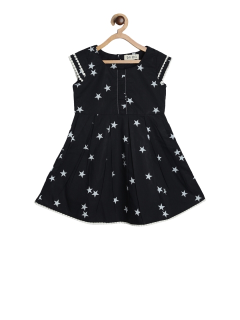 

Bella Moda Girls Black & Off-White Printed Fit and Flare Dress