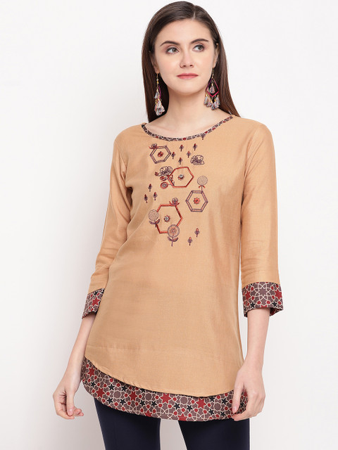 

Kvsfab Women Beige Woven Design Straight Kurti
